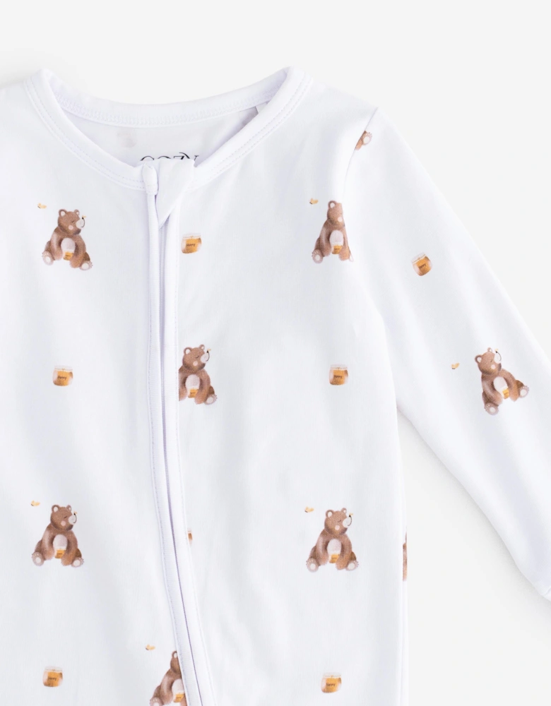 Baby Bear Cotton Zip Sleepsuit One Piece in White