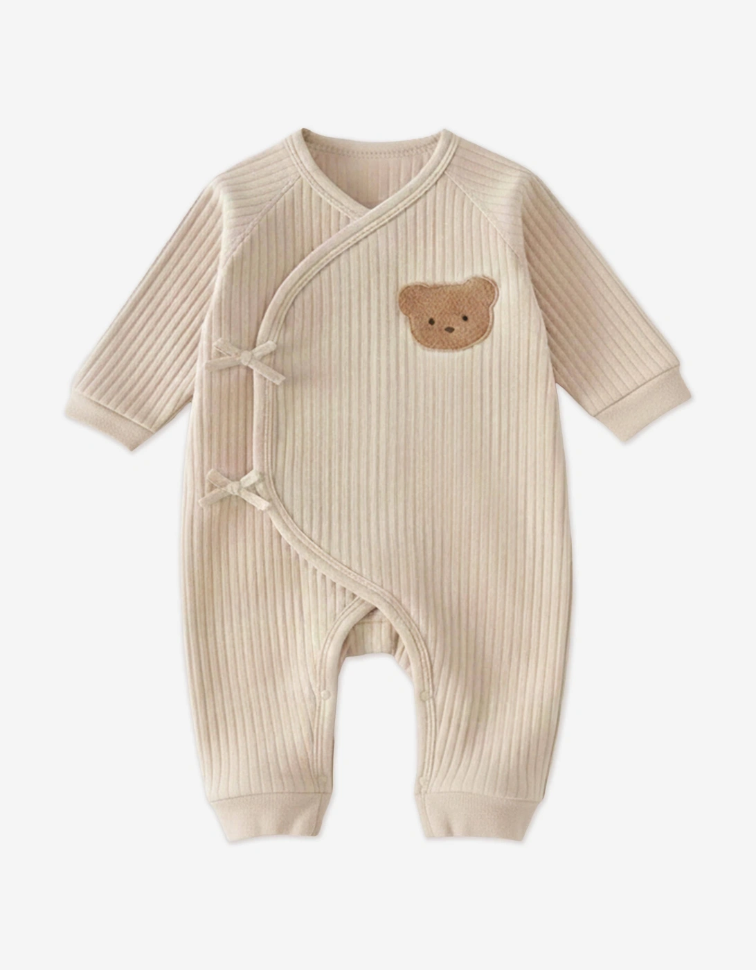 Baby The Teddy Bear Boucle Wrap Baby Grow Romper in Beige, 6 of 5
