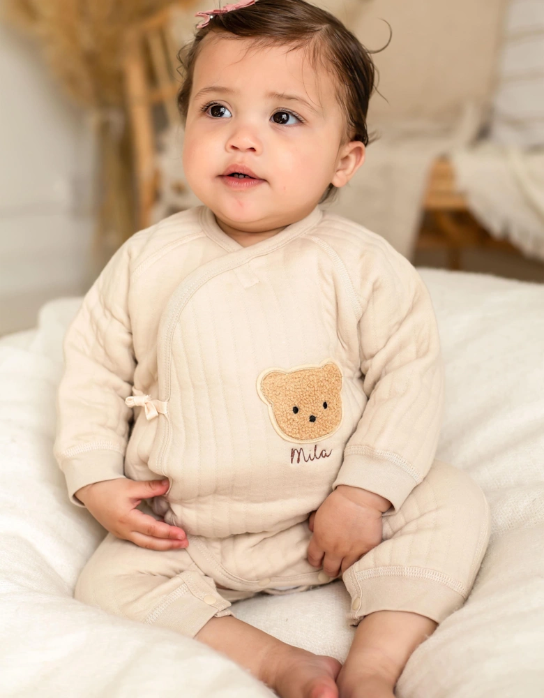 Baby The Teddy Bear Boucle Wrap Baby Grow Romper in Beige