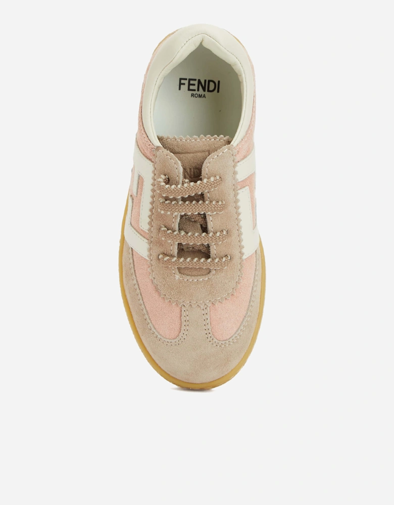Kids Leather FF Logo Trainers in Beige