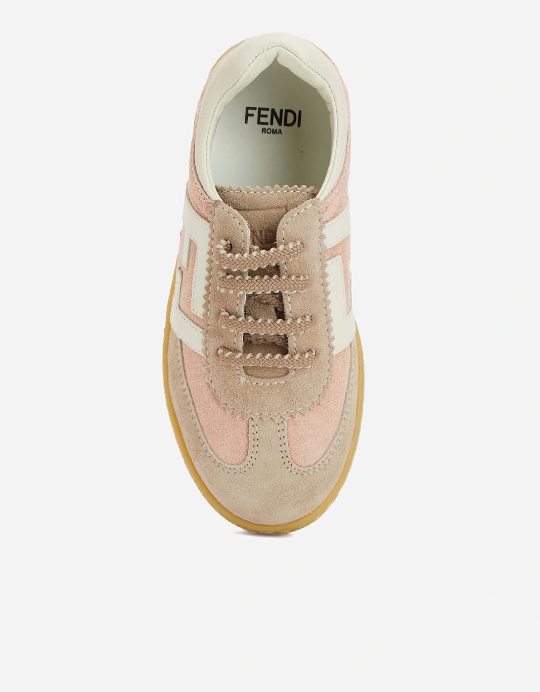 Kids Leather FF Logo Trainers in Beige