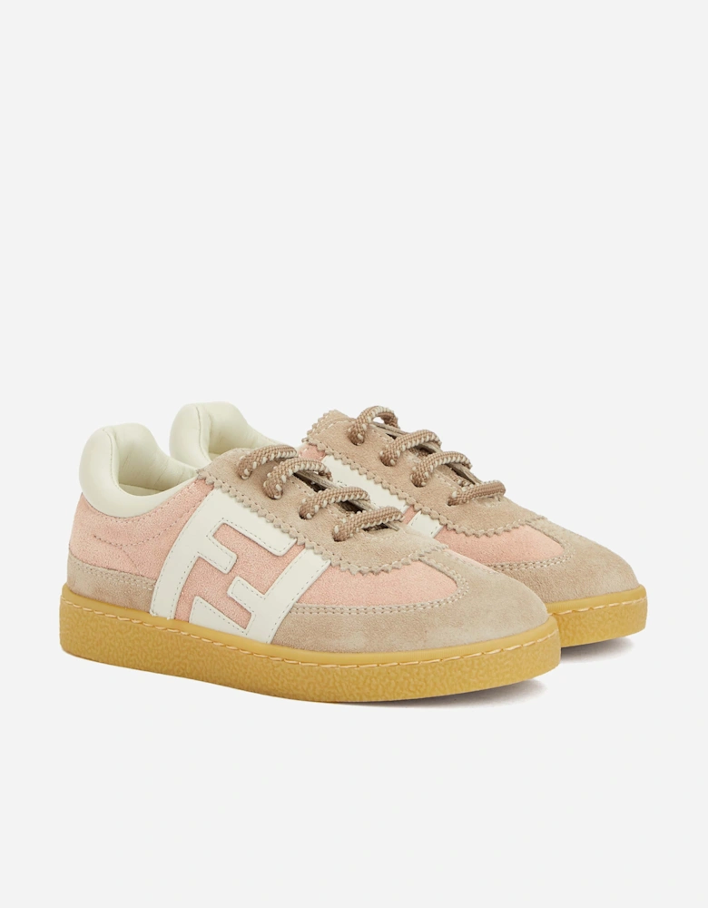 Kids Leather FF Logo Trainers in Beige