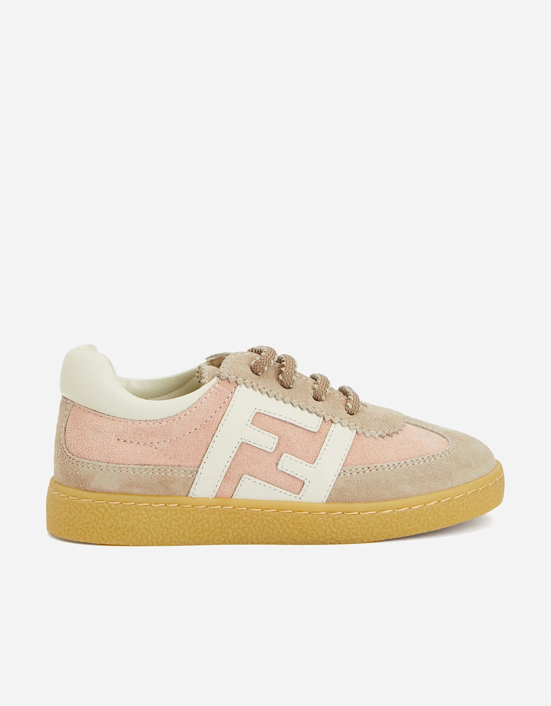 Kids Leather FF Logo Trainers in Beige, 6 of 5