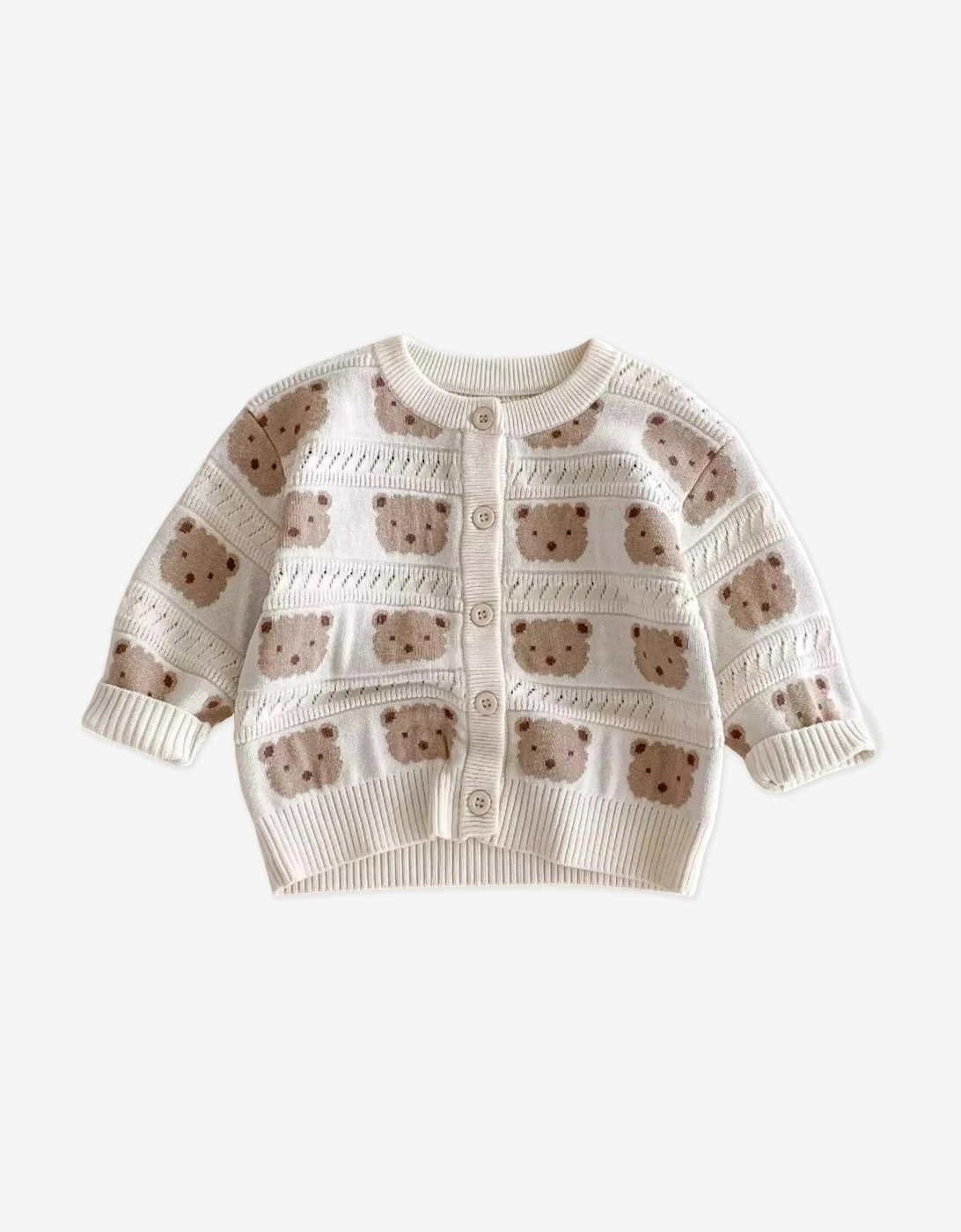 Baby Cozy Tonal Bear Cardigan in Ivory, 5 of 4