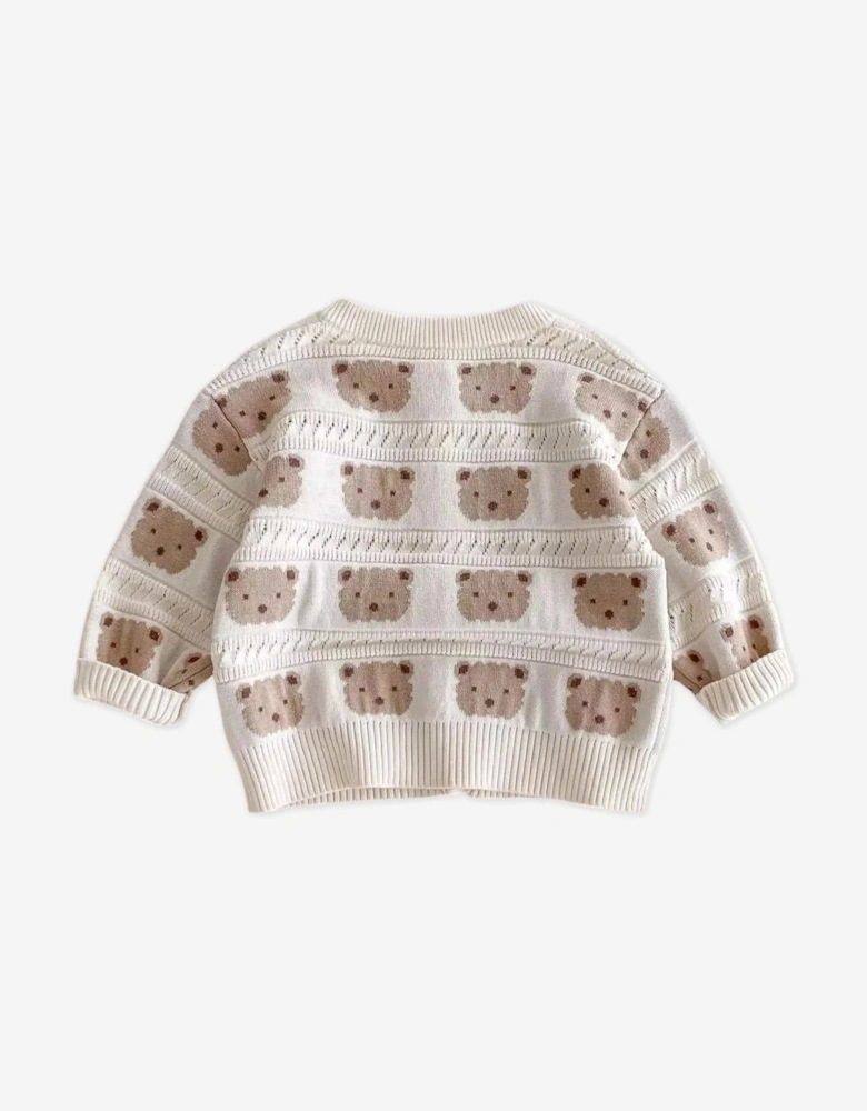 Baby Cozy Tonal Bear Cardigan in Ivory