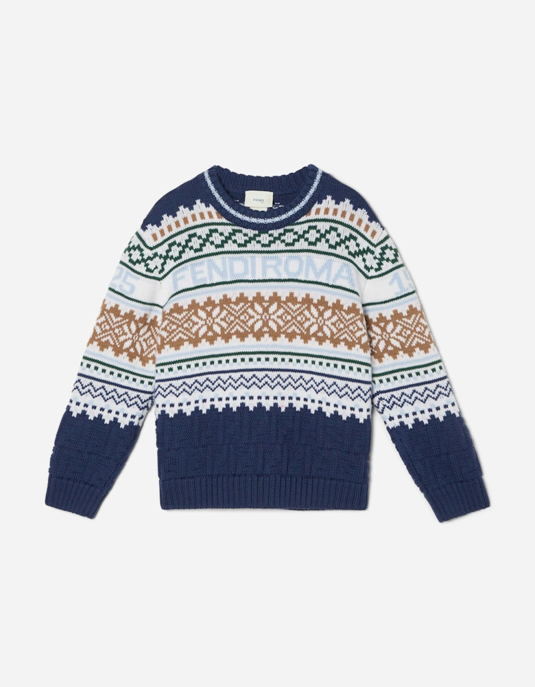 Boys Norwegian Wool Knit Jumper in Blue
