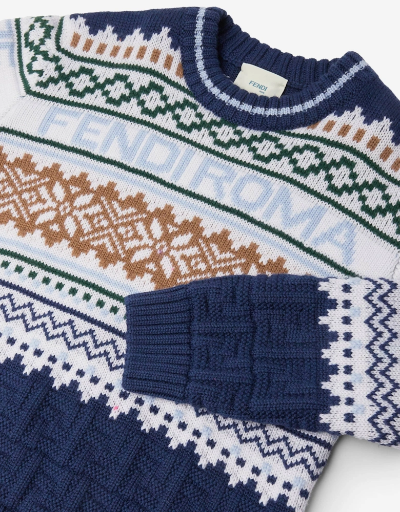 Boys Norwegian Wool Knit Jumper in Blue