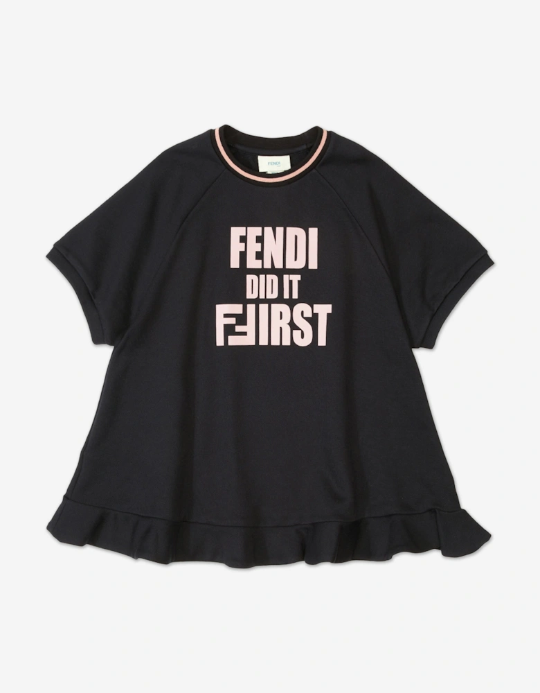 Girls Slogan Sweater Dress in Black