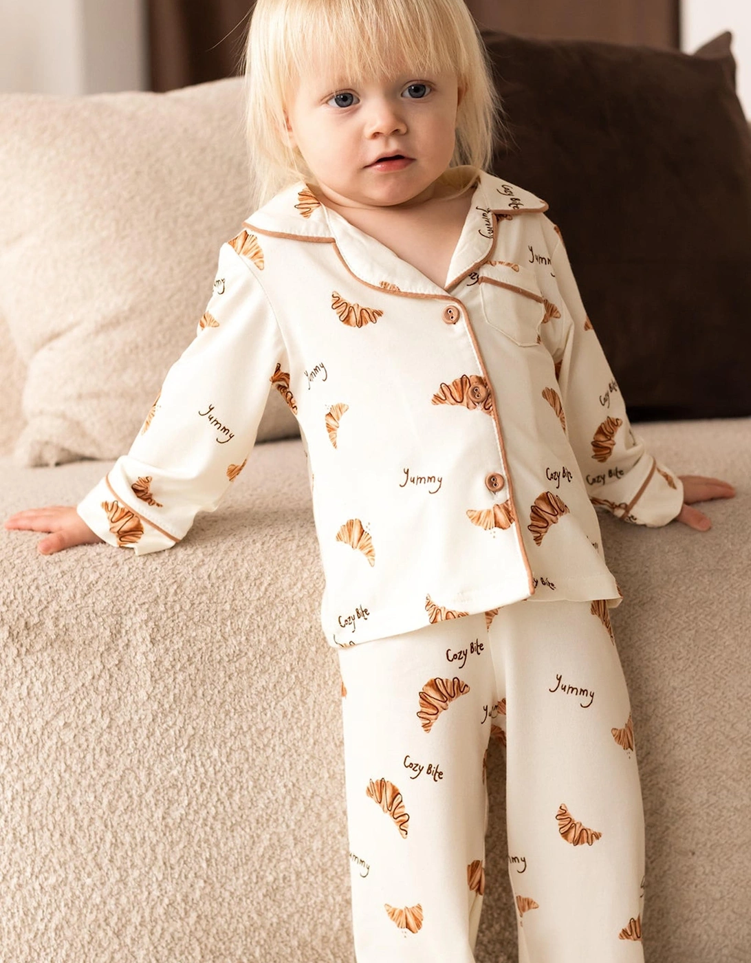 Kids Mini COZY Croissant Club Pyjamas in Ivory