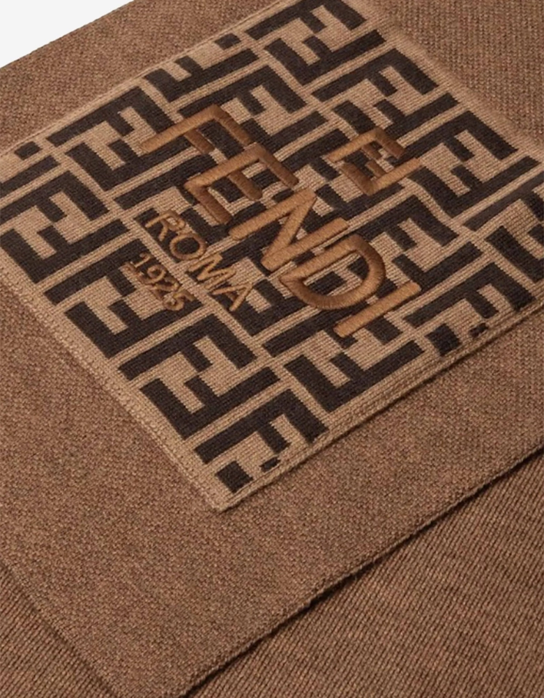 Kids Wool FF Logo Scarf in Brown