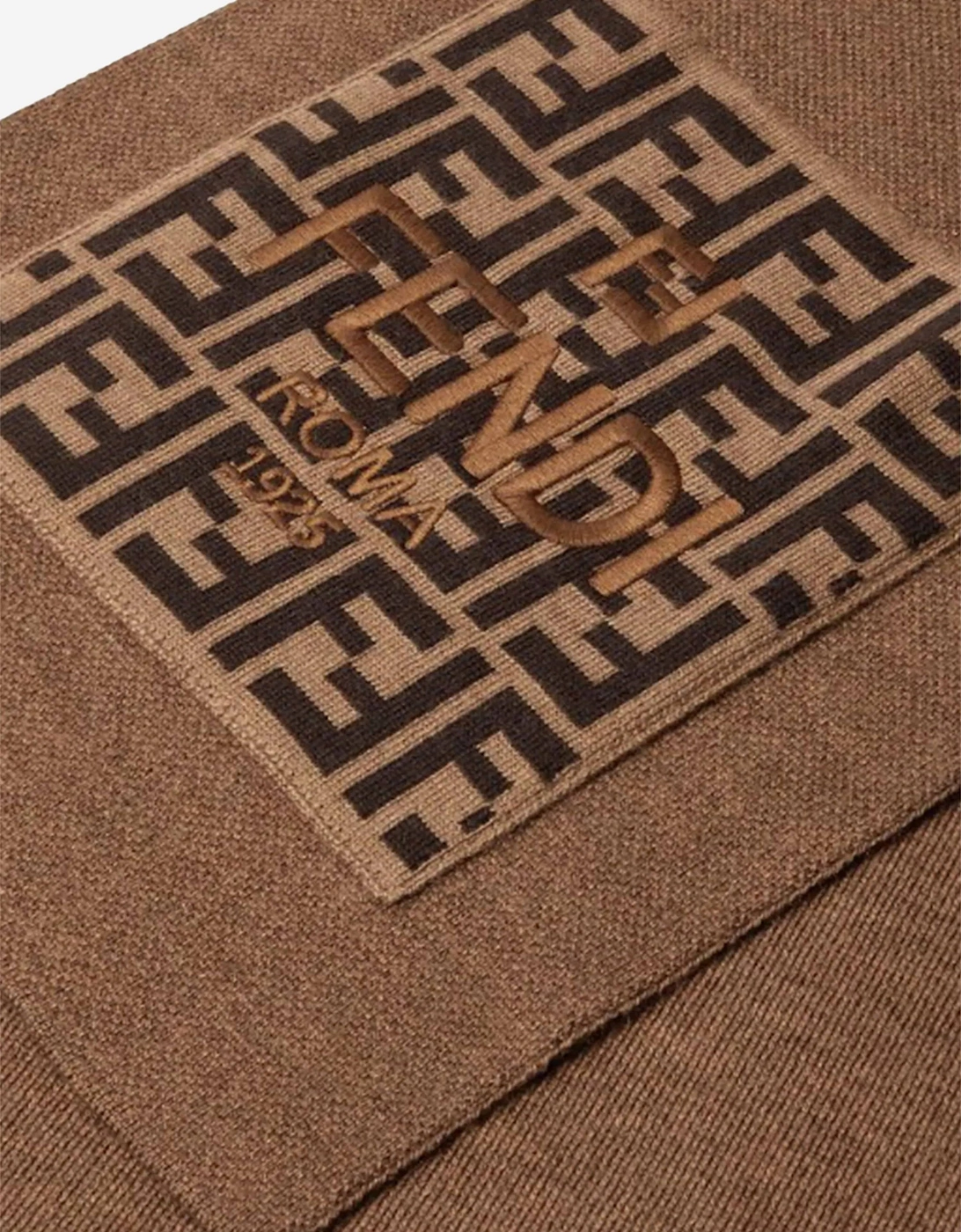 Kids Wool FF Logo Scarf in Brown