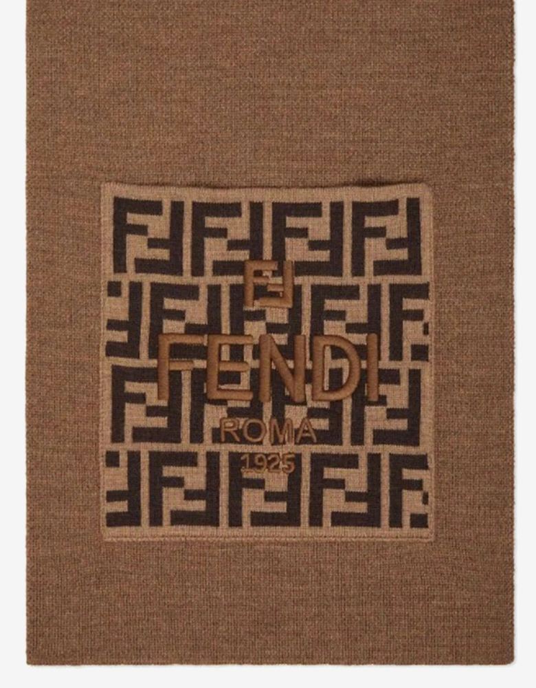 Kids Wool FF Logo Scarf in Brown
