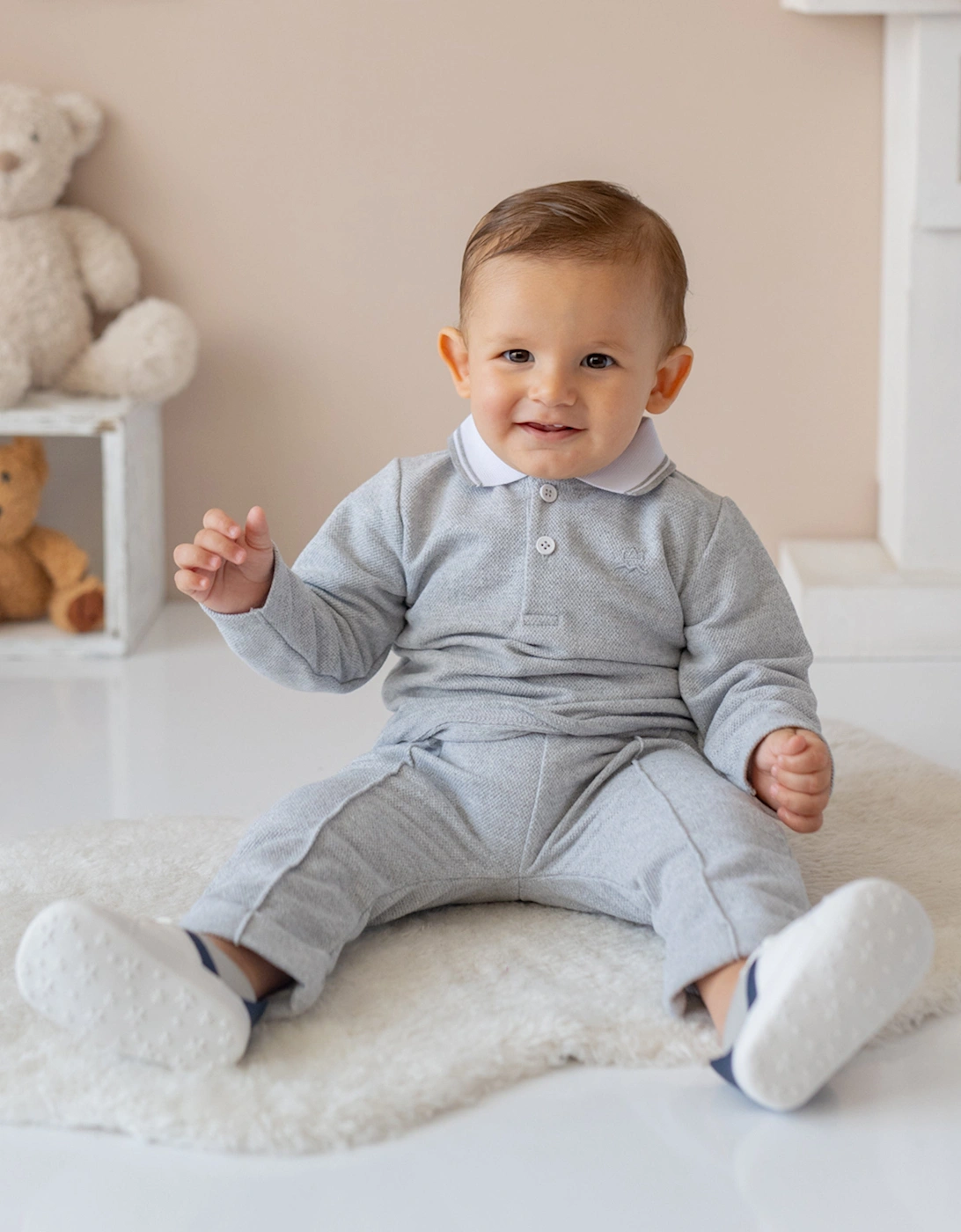 Baby Boys Polo Shirt and Trouser Set in Grey