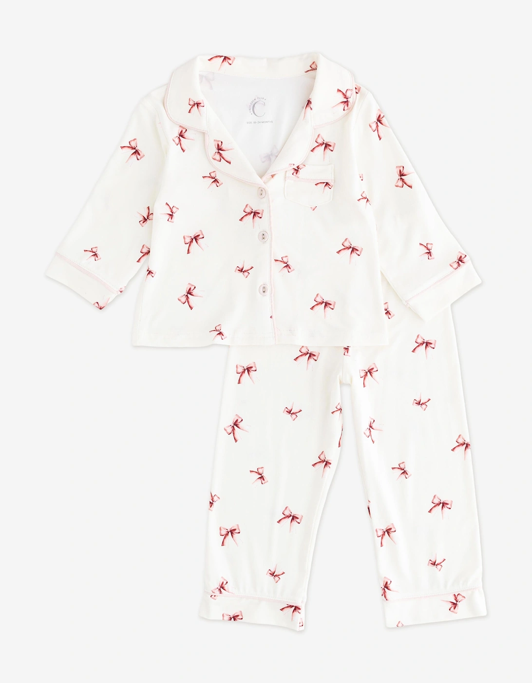 Girls Mini COZY Rosy Ribbon Pyjamas in Ivory, 6 of 5