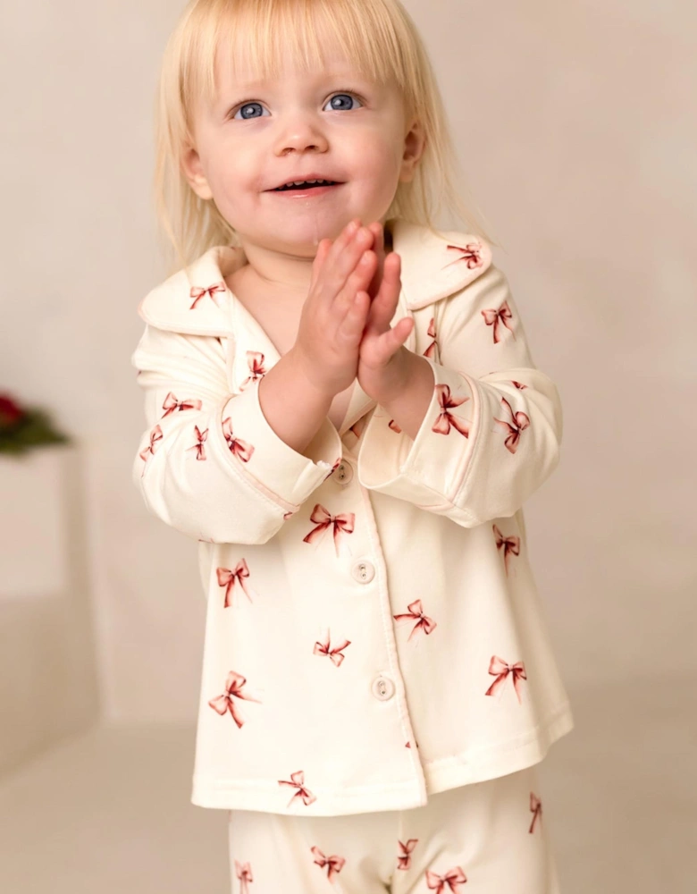 Girls Mini COZY Rosy Ribbon Pyjamas in Ivory