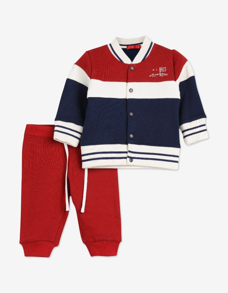 Baby Boys Knitted Jacket and Trouser Set in Red