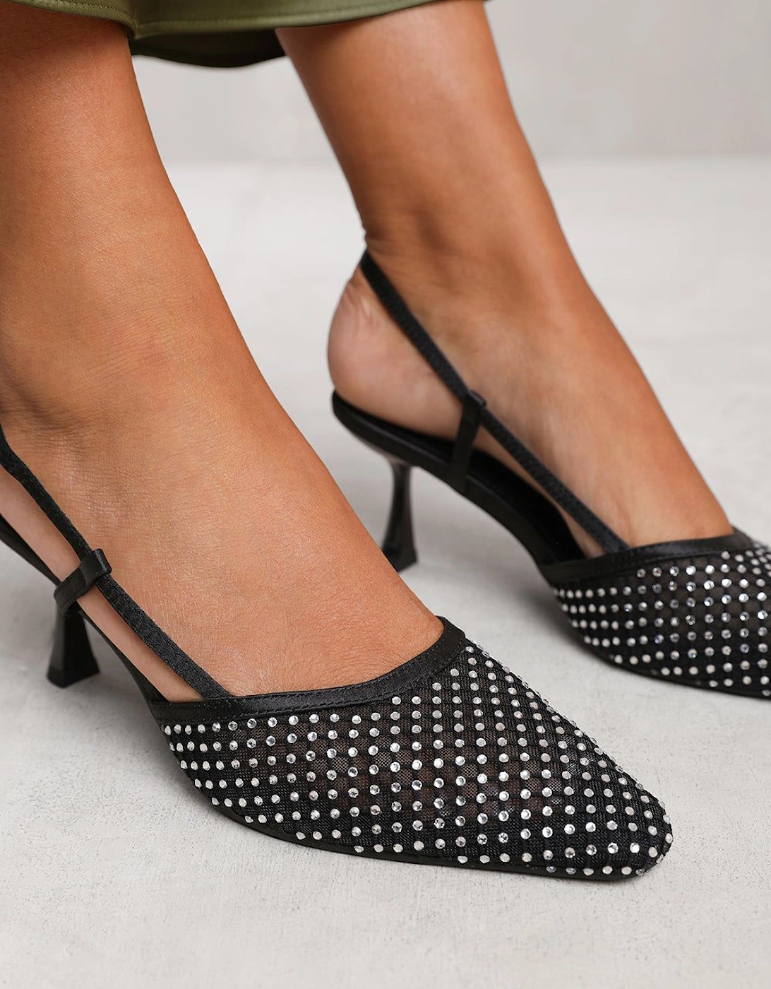 'Zinnia' Slingback Pointed Toe Heel With Diamante Mesh, 2 of 1
