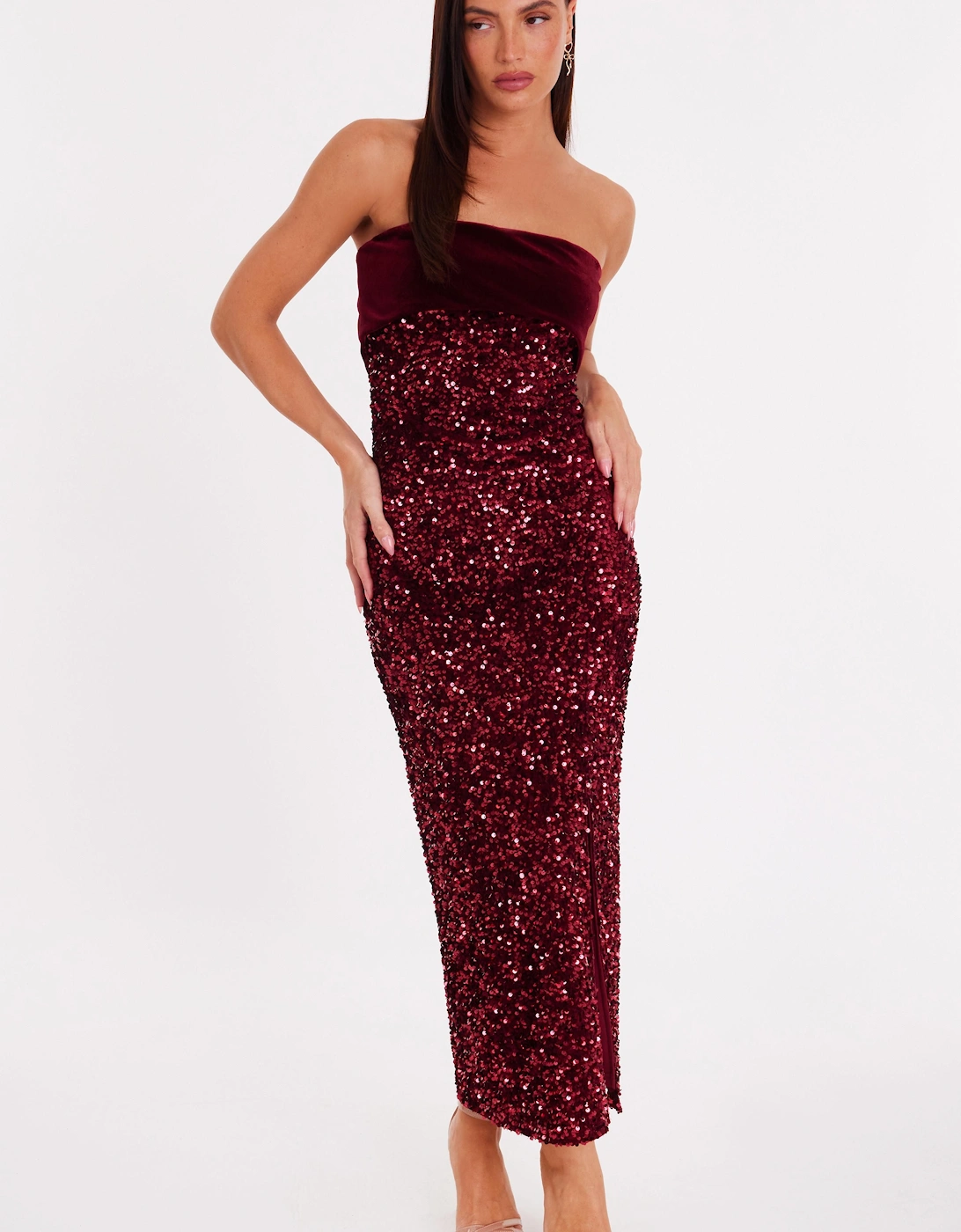 Burgundy Strapless Sequin Midaxi Dress, 2 of 1