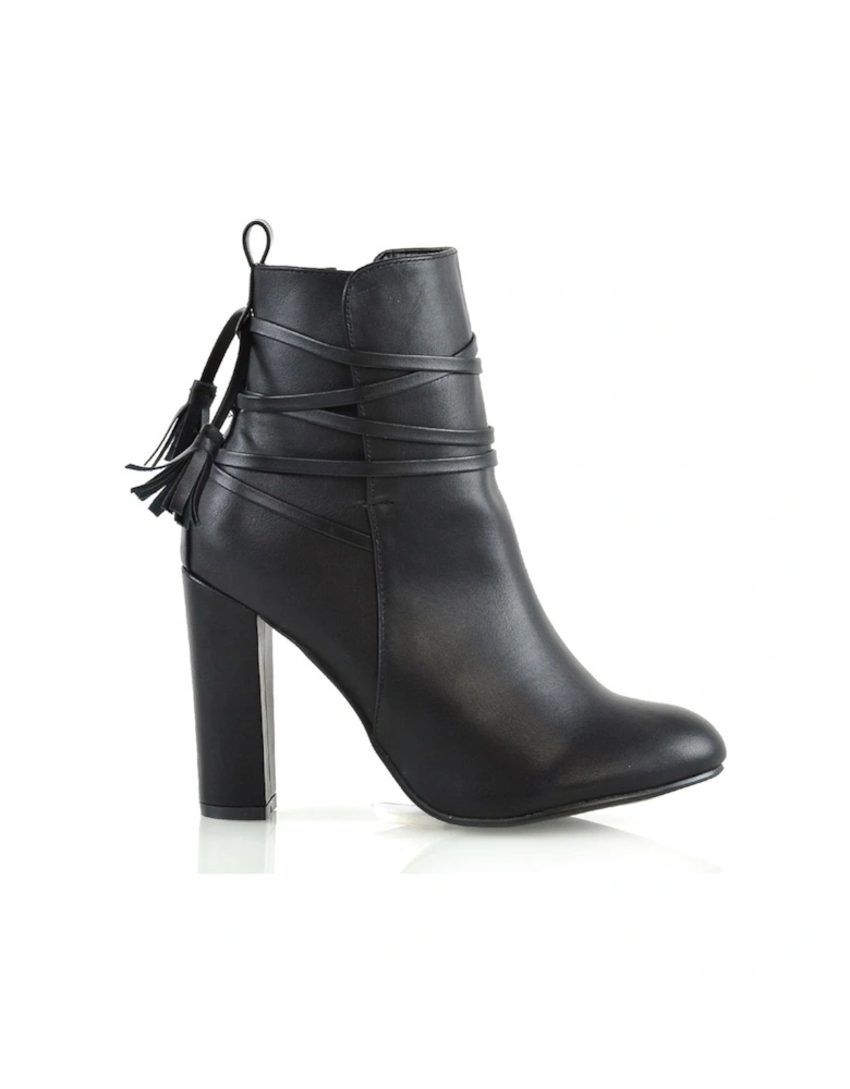 'Jamie' Tie up Tassel Detail Block High Heel Ankle Boots