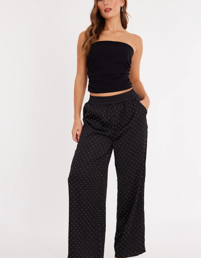 Black Embellished Satin Trousers