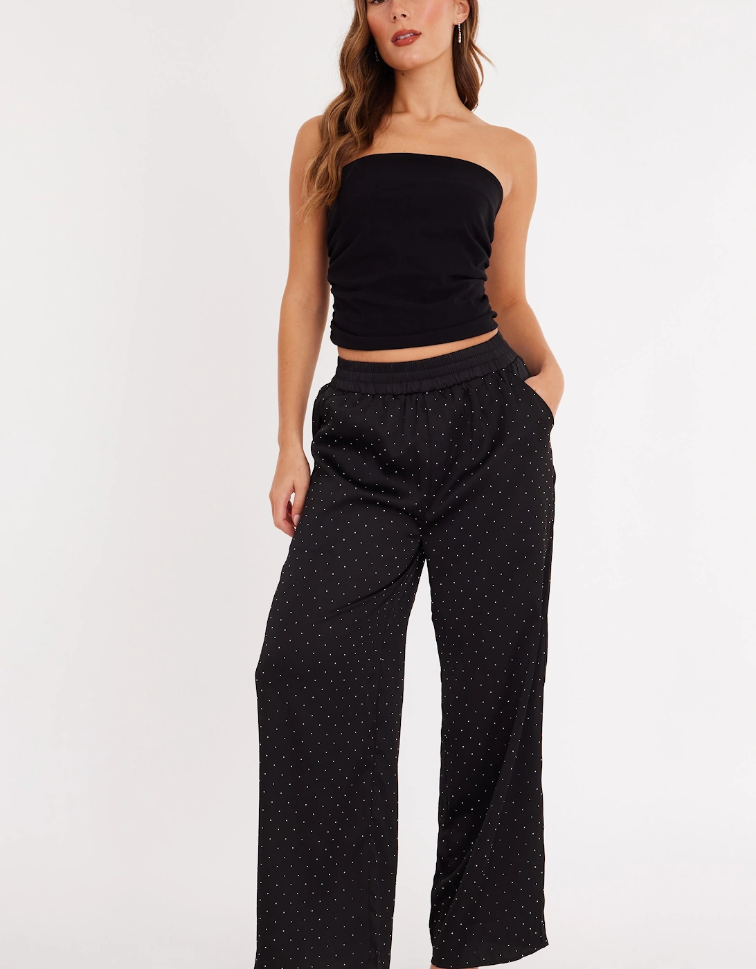 Black Embellished Satin Trousers, 2 of 1