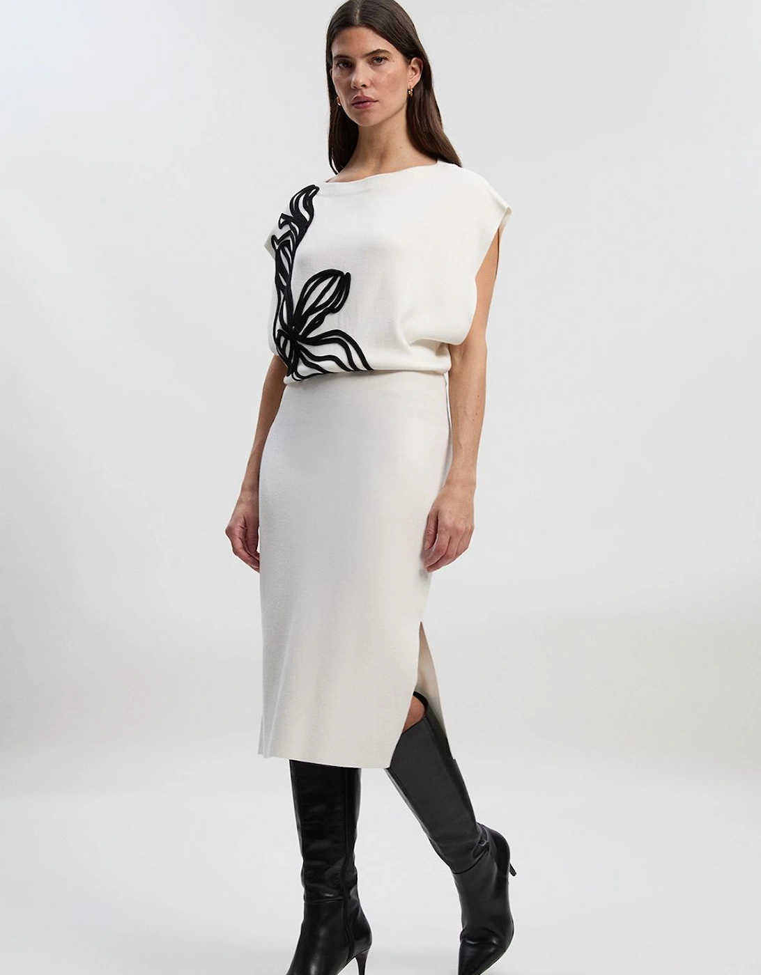 Placed Cornelli Knitted Pencil Midi Dress, 2 of 1