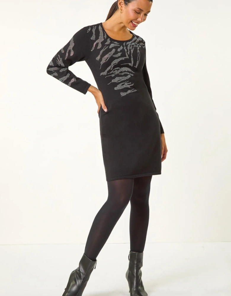 Animal Print Embellished Shift Dress