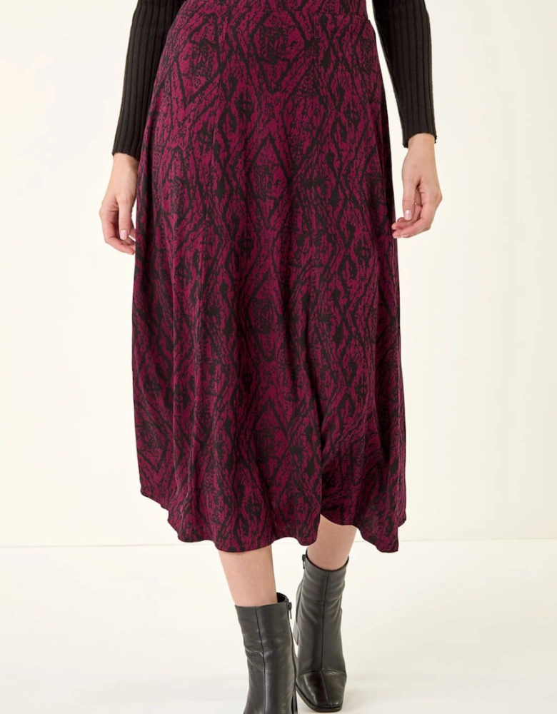 Abstract Diamond Print Midi Skirt