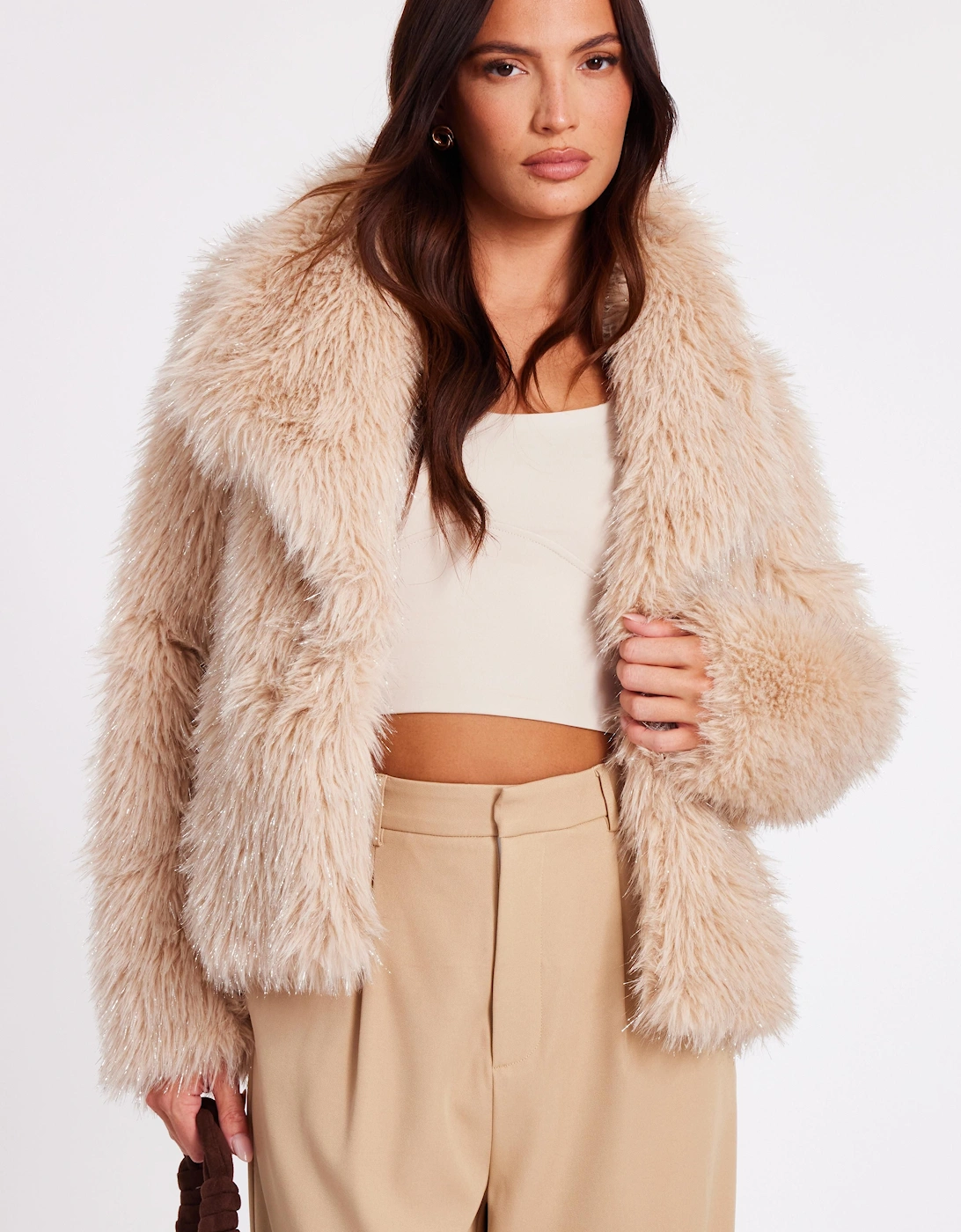 Stone Faux Fur Glitter Cropped Jacket, 2 of 1