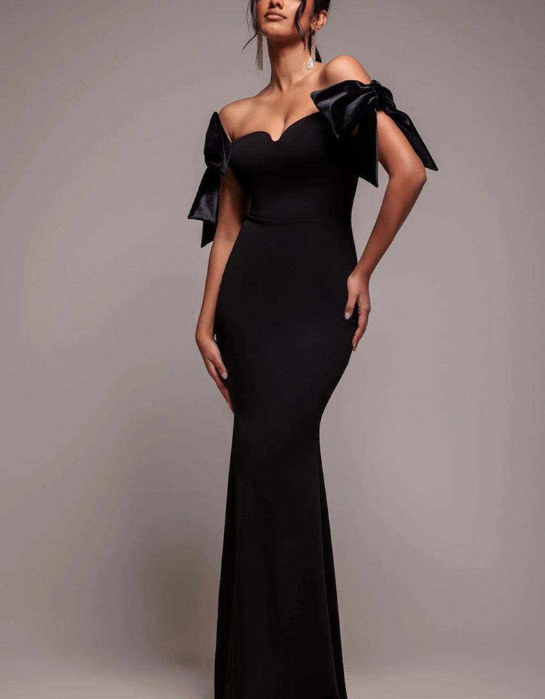 Scuba Off The Shoulder Velvet Bow Maxi Dress, 2 of 1