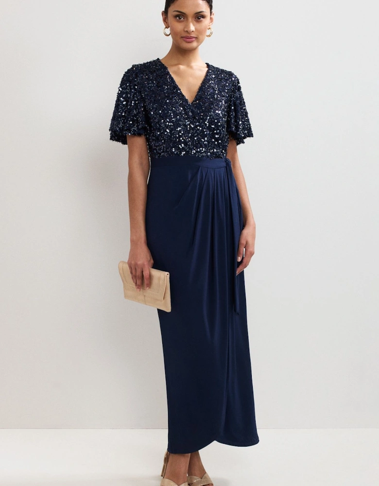 Janessa Sequin Wrap Maxi Dress