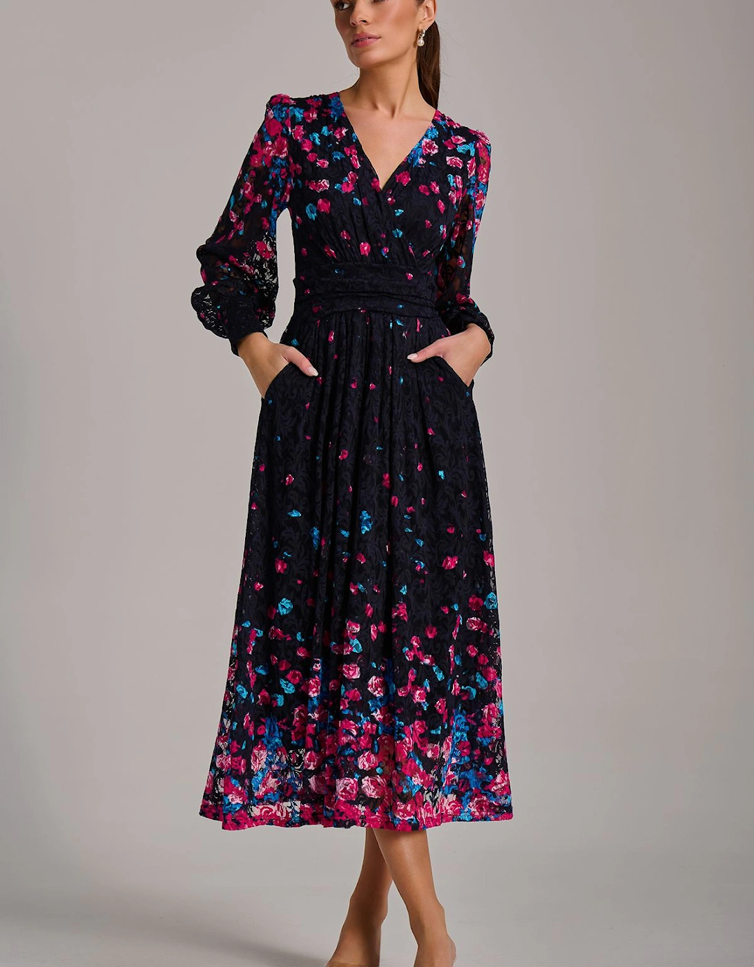 Long Sleeve Print Lace Maxi Dress, 2 of 1