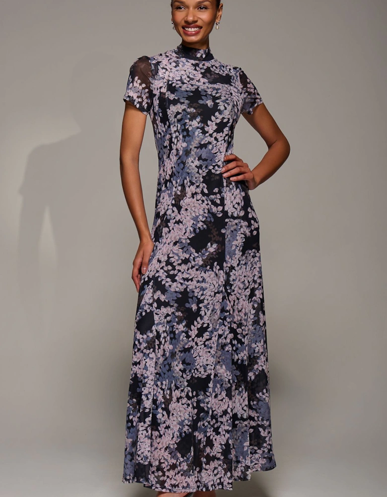 Turtle Neckline Mesh Maxi Dress