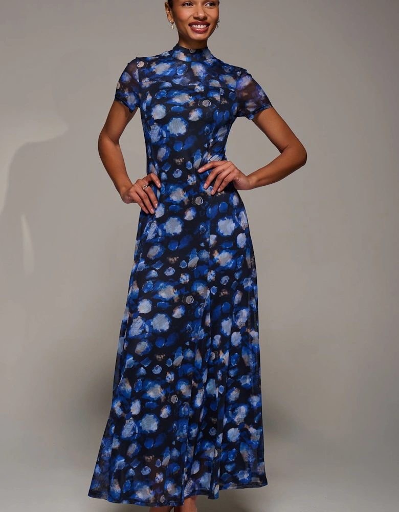 Turtle Neckline Mesh Maxi Dress