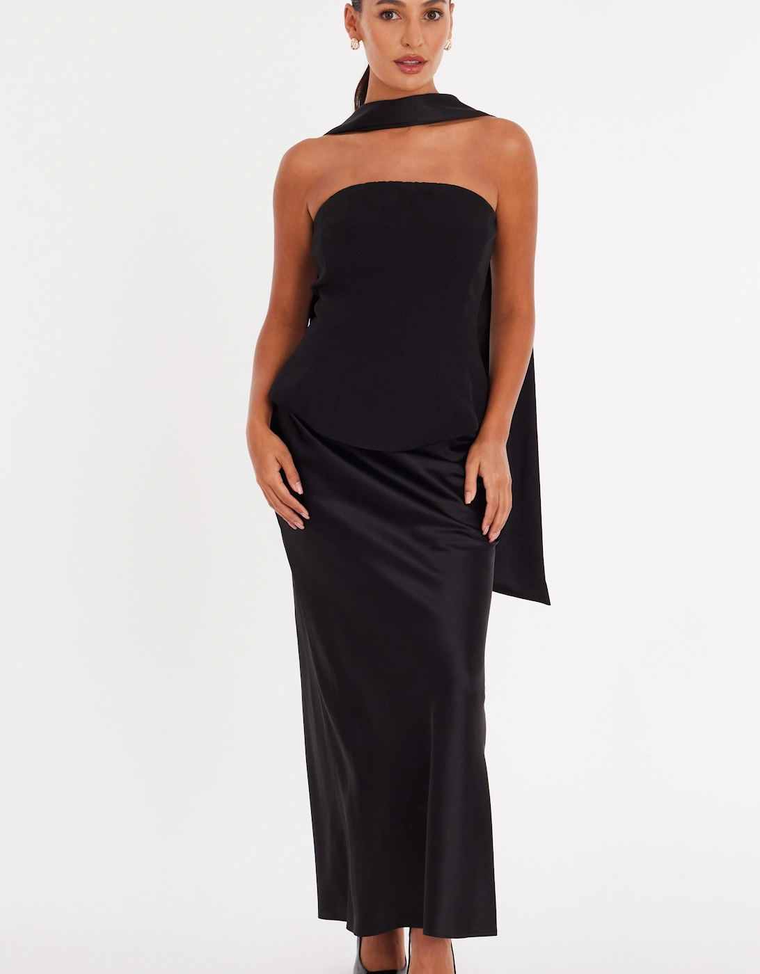 Black Petite Satin Hem Midaxi Dress, 2 of 1