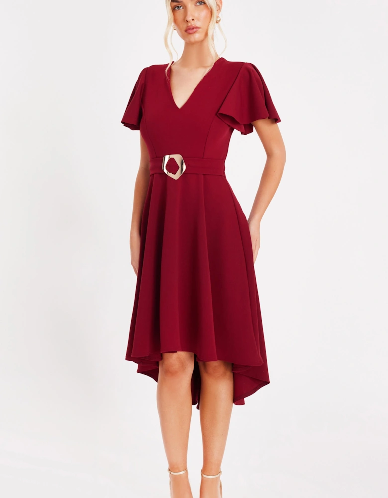 Wine Dip Hem Midi Dress