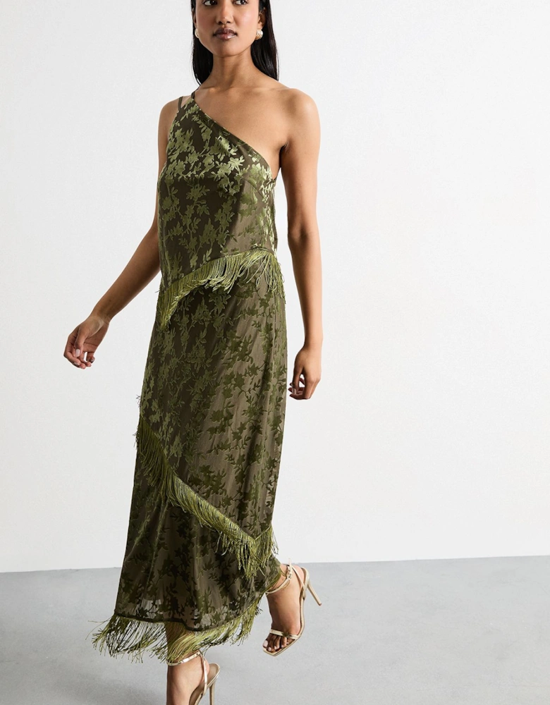 Devore Fringe Detail Midi Skirt