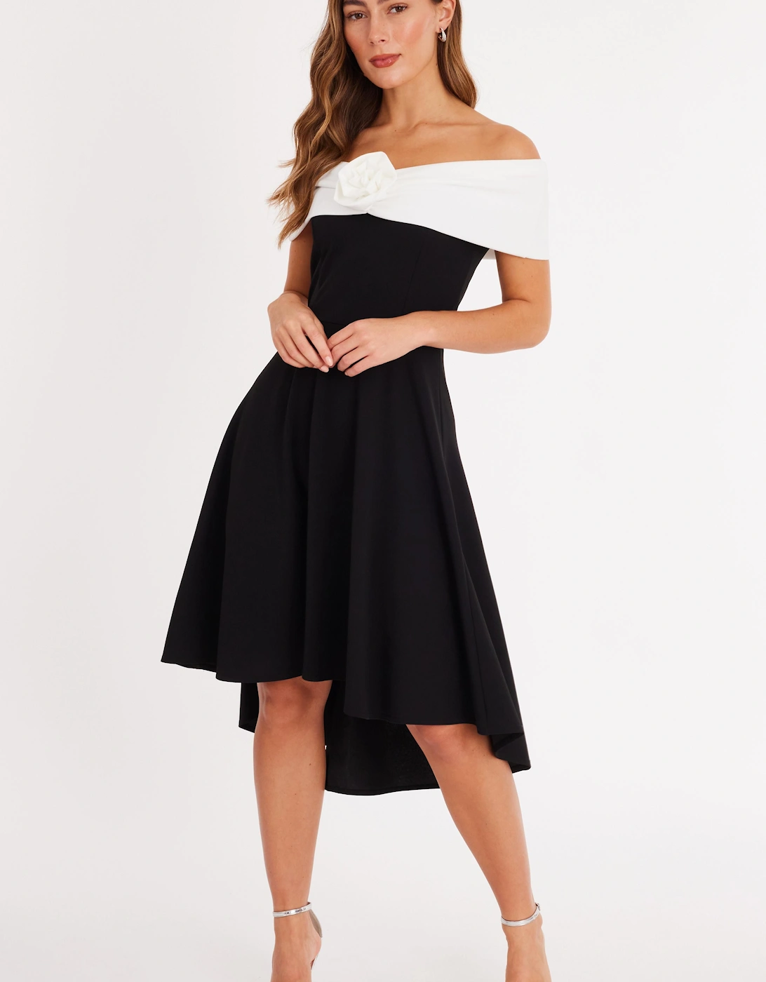 Black Corsage Dip Hem Midi Dress, 2 of 1