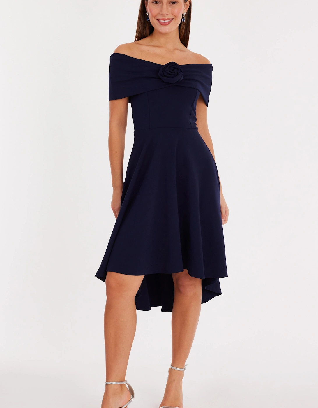 Navy Corsage Dip Hem Midi Dress, 2 of 1