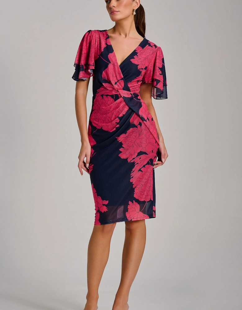 Angel Sleeve Ruched Mesh Bodycon Dress