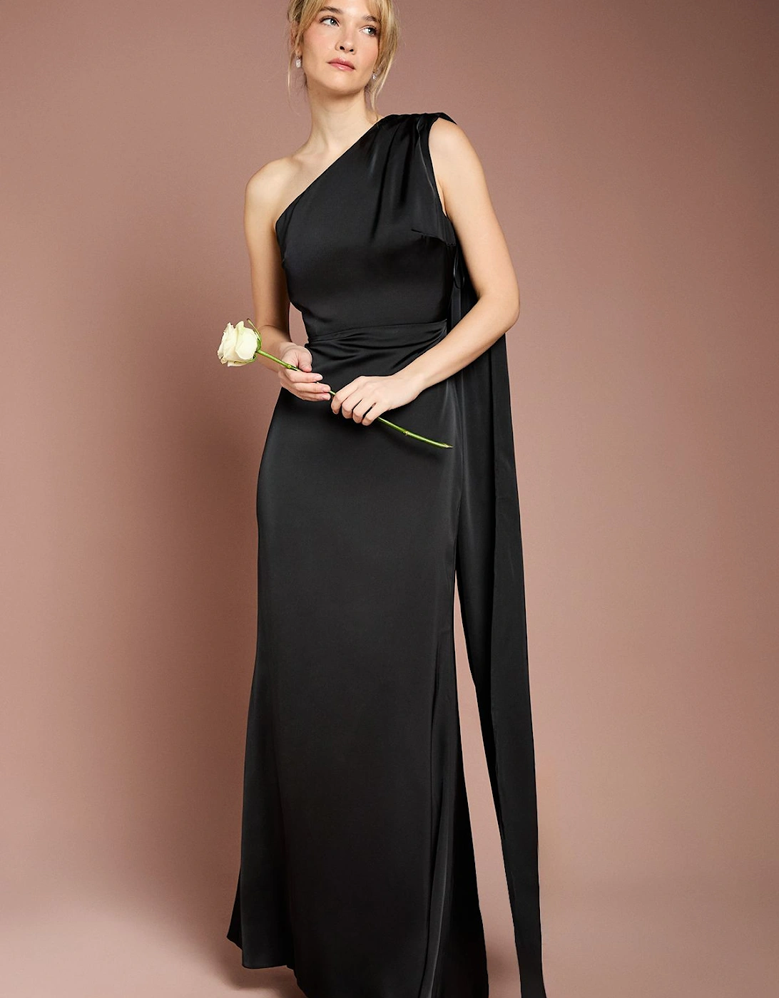 Honoured Drape One Shoulder Satin Maxi Bridesmaid Dress, 2 of 1