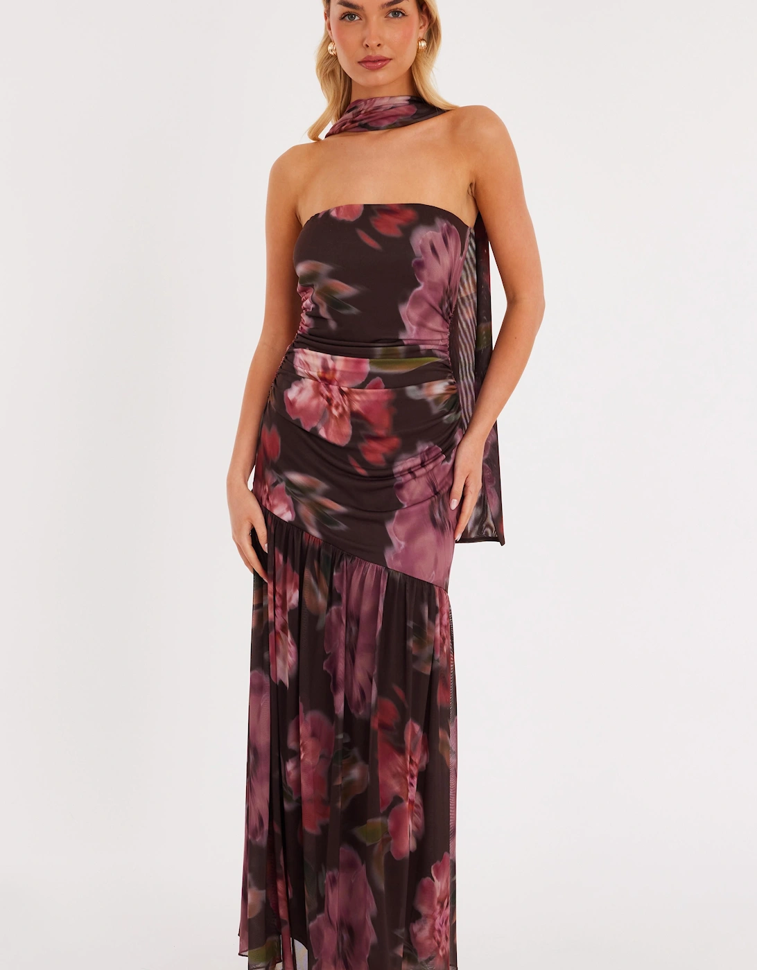 Brown Floral Drop Waist Midaxi Dress, 2 of 1