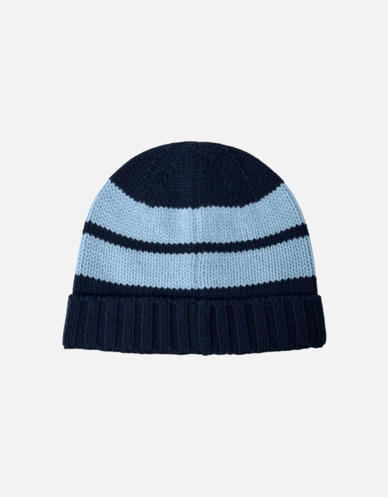 Logo Motif Marina Wool Blue and Navy Beanie