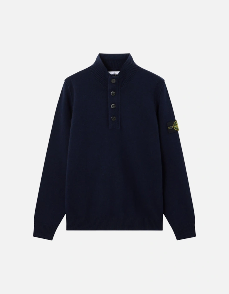 Lambswool 1/4 Zip Buttoned Navy Sweatshirt