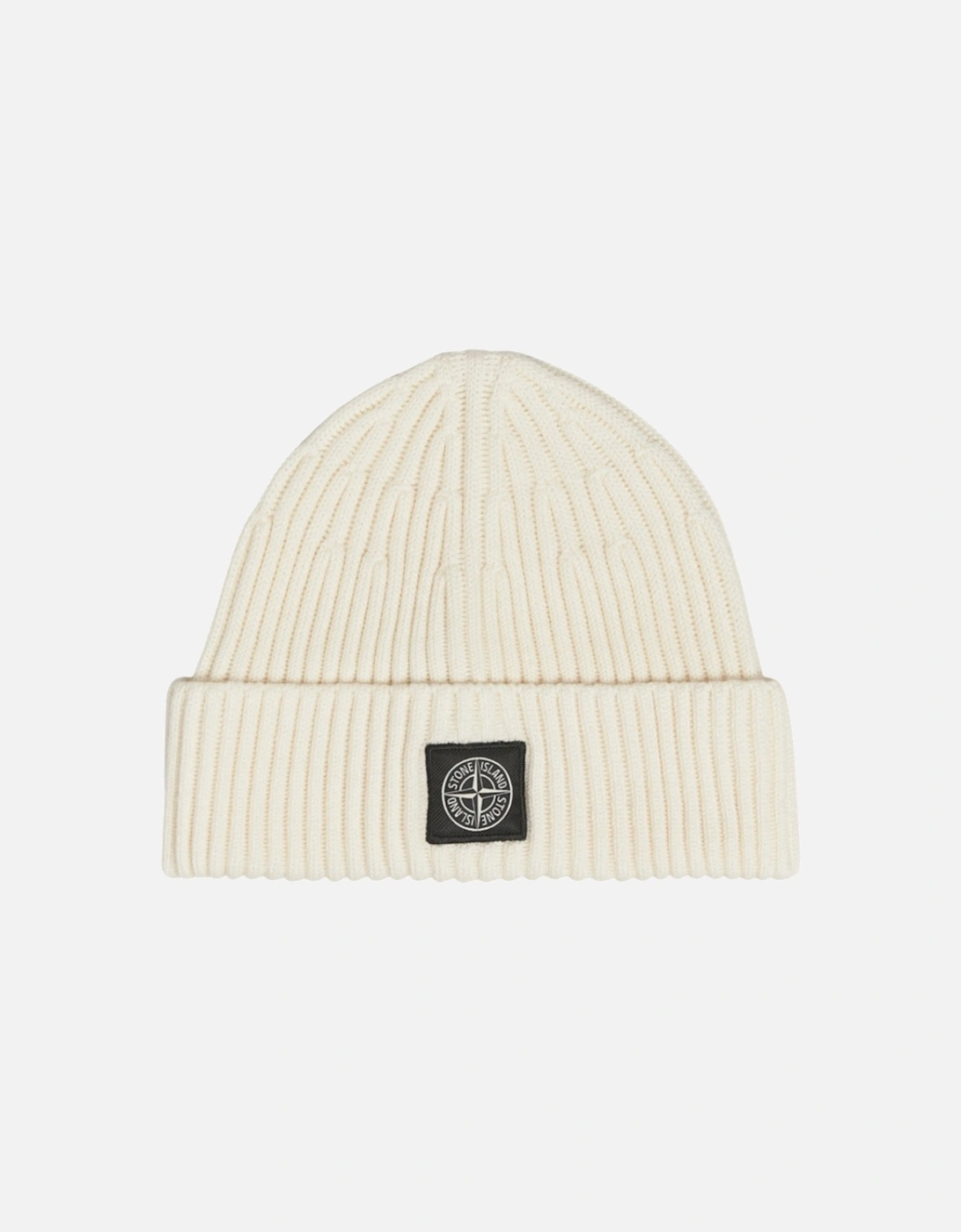 Men's Stone Island Ivory Cream Rib Wool Beanie - Size: U