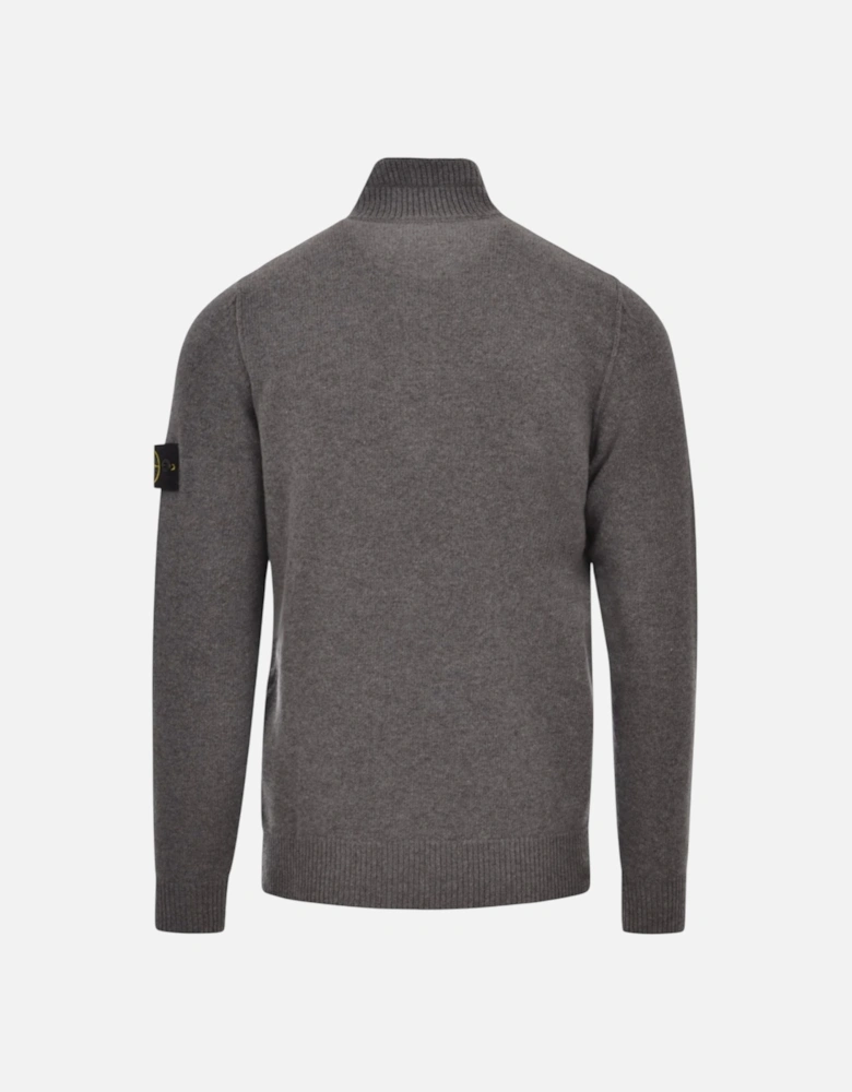 Lambswool 1/4 Zip Buttoned Cement Melange Grey Sweatshirt