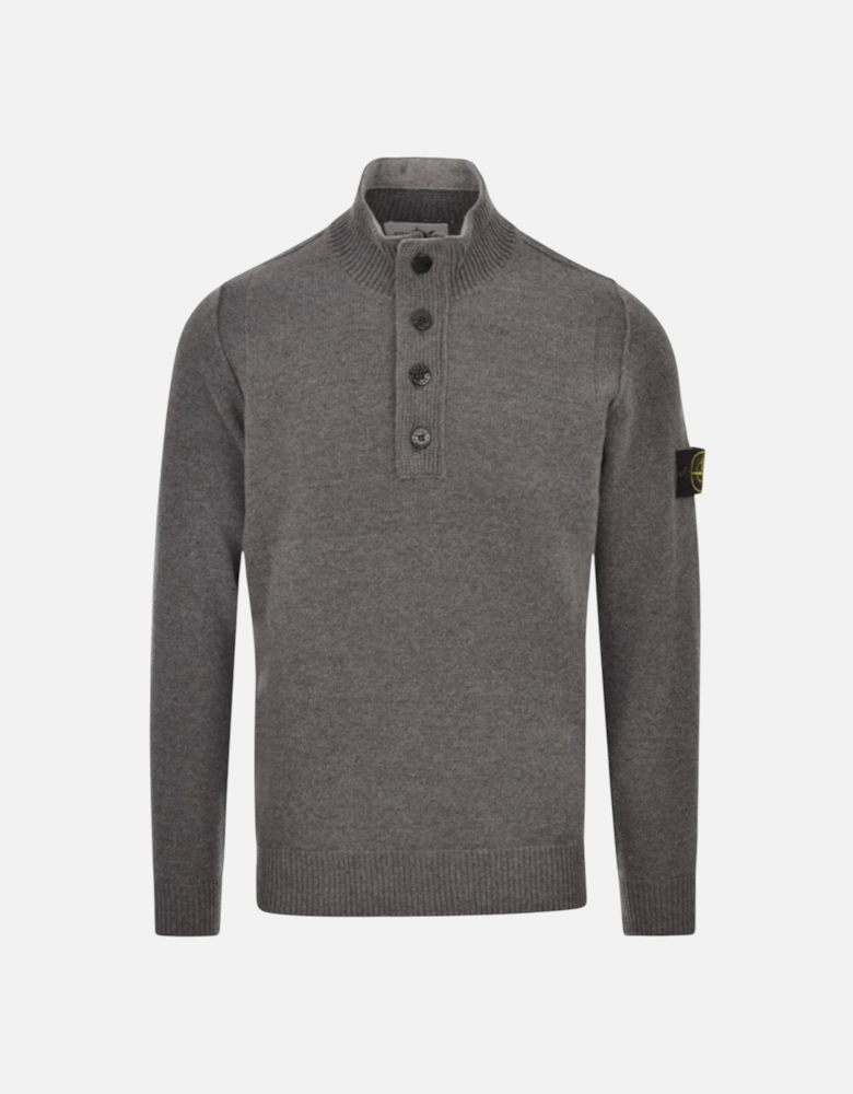 Lambswool 1/4 Zip Buttoned Cement Melange Grey Sweatshirt
