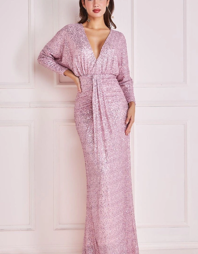 Plunge V-Neck Sequin Maxi