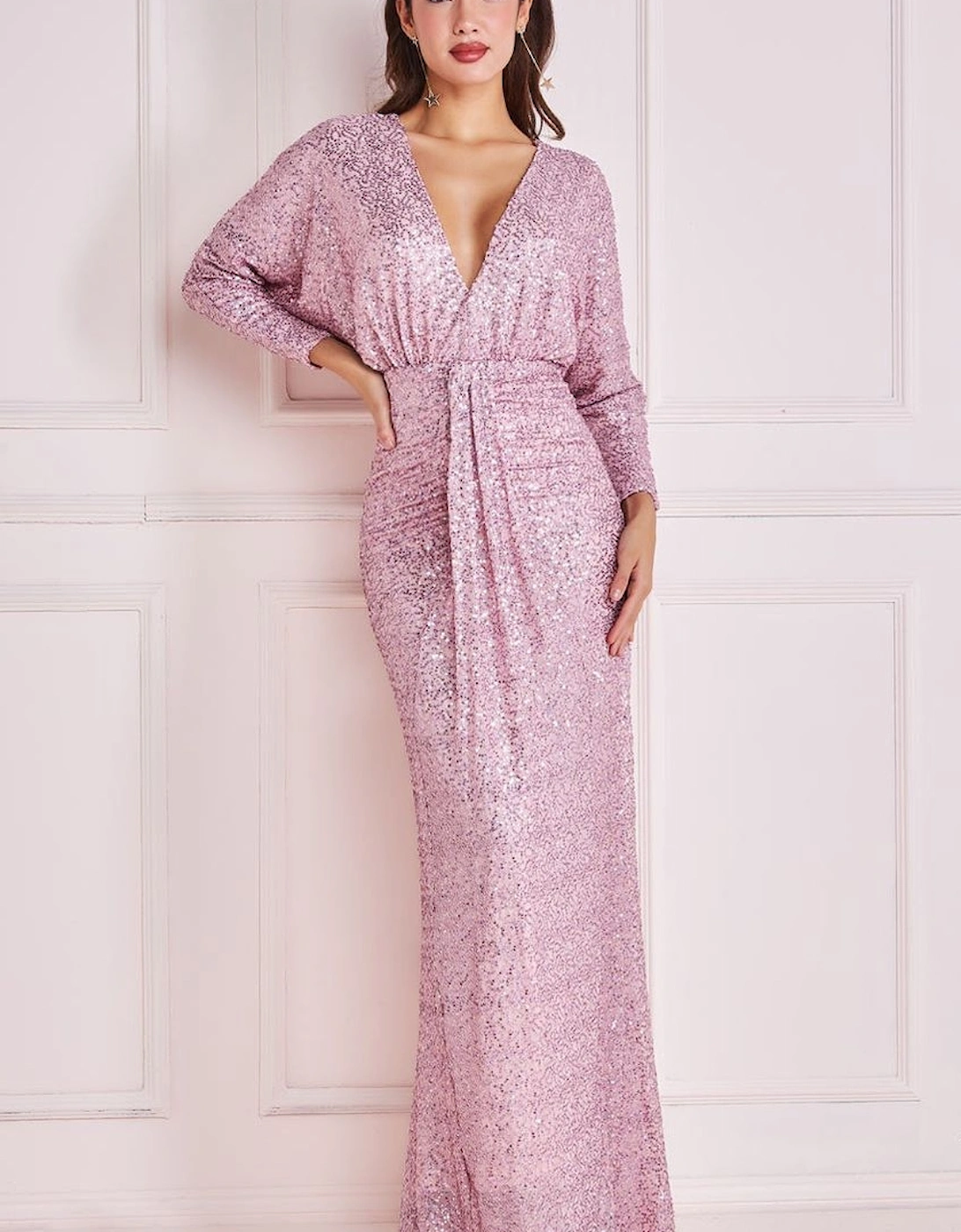 Plunge V-Neck Sequin Maxi, 2 of 1