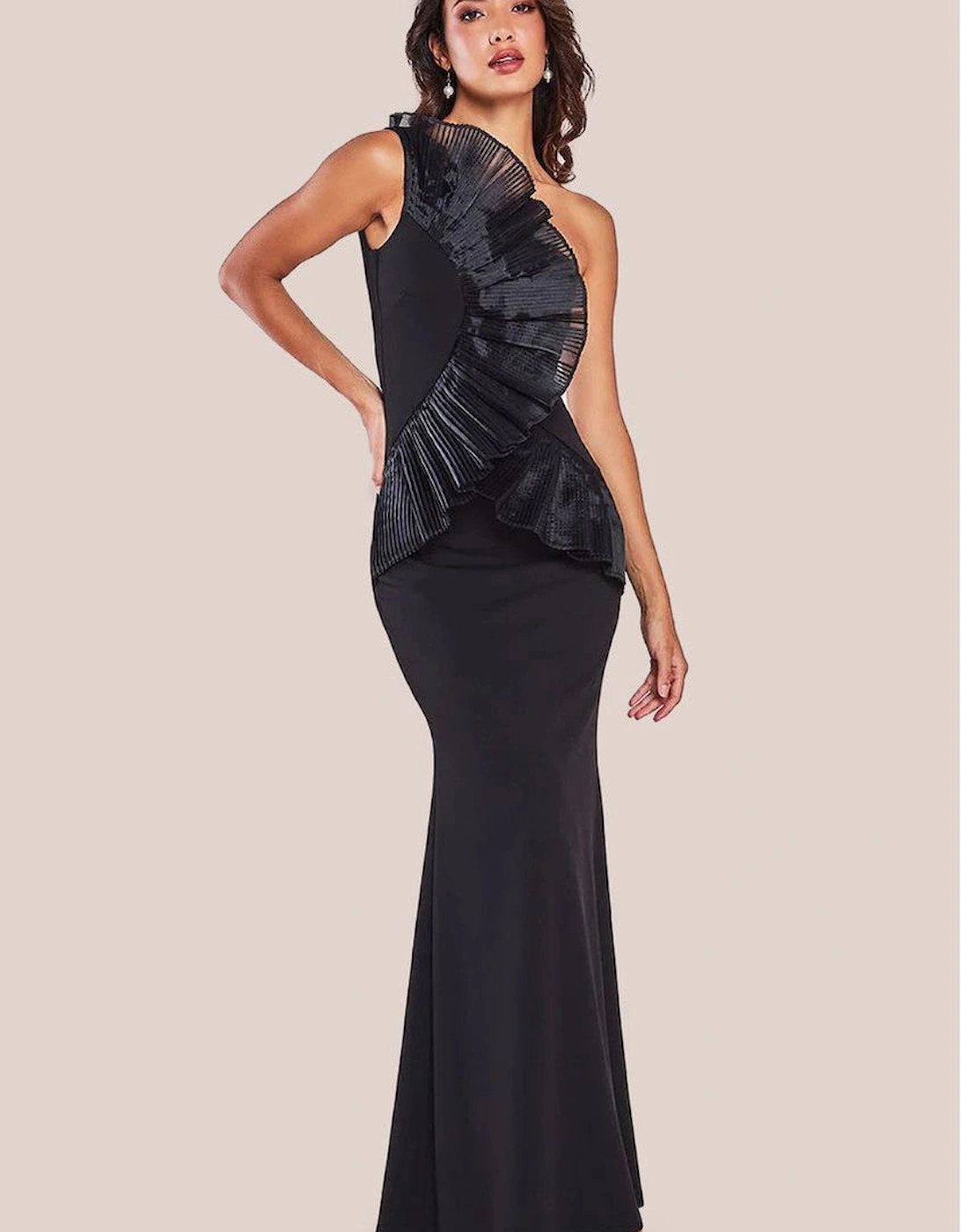 One Shoulder Pleated Fan Maxi Dress, 2 of 1